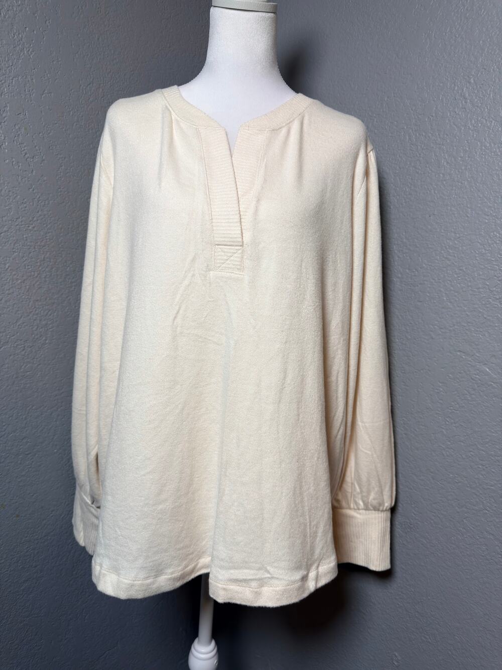 Buffalo David Bitton Cream Split Neck Long Sleeve Knit Top XXL